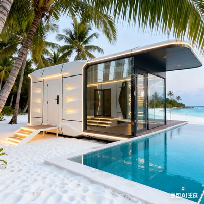 خانه کپسولی فضایی 2 نفره با سیستم روشنایی LED کل خانه و کفپوش چوبی سازگار با محیط زیست SPC